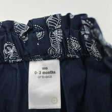Load image into Gallery viewer, unisex Target, navy lightweight cotton shorts, elasticated, seahorses, EUC, size 000,  