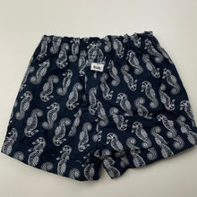 Load image into Gallery viewer, unisex Target, navy lightweight cotton shorts, elasticated, seahorses, EUC, size 000,  