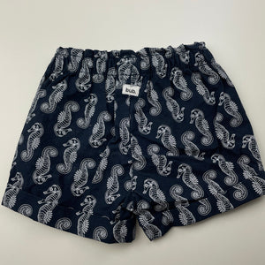 unisex Target, navy lightweight cotton shorts, elasticated, seahorses, EUC, size 000,  