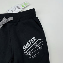 Load image into Gallery viewer, Boys Anko, black fleece lined track pants, elasticated, skateboard, NEW, size 1,  