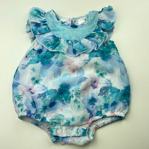 Girls Dymples, cotton lined lightweight floral romper, EUC, size 0000,  