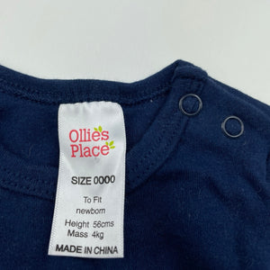 Girls Ollies Place, navy cotton bodysuit / romper, EUC, size 0000,  