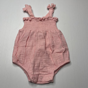 Girls Dymples, pink crinkle cotton summer romper, GUC, size 000,  