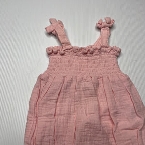 Girls Dymples, pink crinkle cotton summer romper, GUC, size 000,  