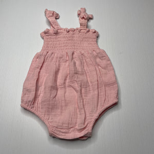 Girls Dymples, pink crinkle cotton summer romper, GUC, size 000,  