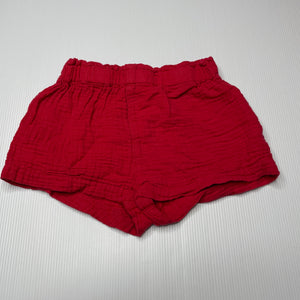Girls Dymples, red crinkle cotton shorts, elasticated, FUC, size 2,  
