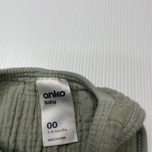 unisex Anko, green crinkle cotton romper, GUC, size 00,  