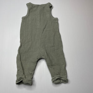 unisex Anko, green crinkle cotton romper, GUC, size 00,  