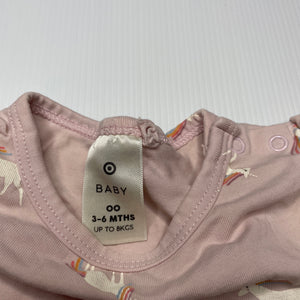 Girls Target, pink stretchy bodysuit / romper, unicorns, FUC, size 00,  