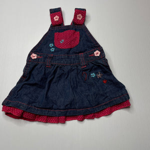 Girls Pumpkin Patch, embroidered overalls dress / pinafore, EUC, size 0000, L: 35cm