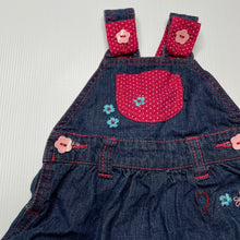 Load image into Gallery viewer, Girls Pumpkin Patch, embroidered overalls dress / pinafore, EUC, size 0000, L: 35cm