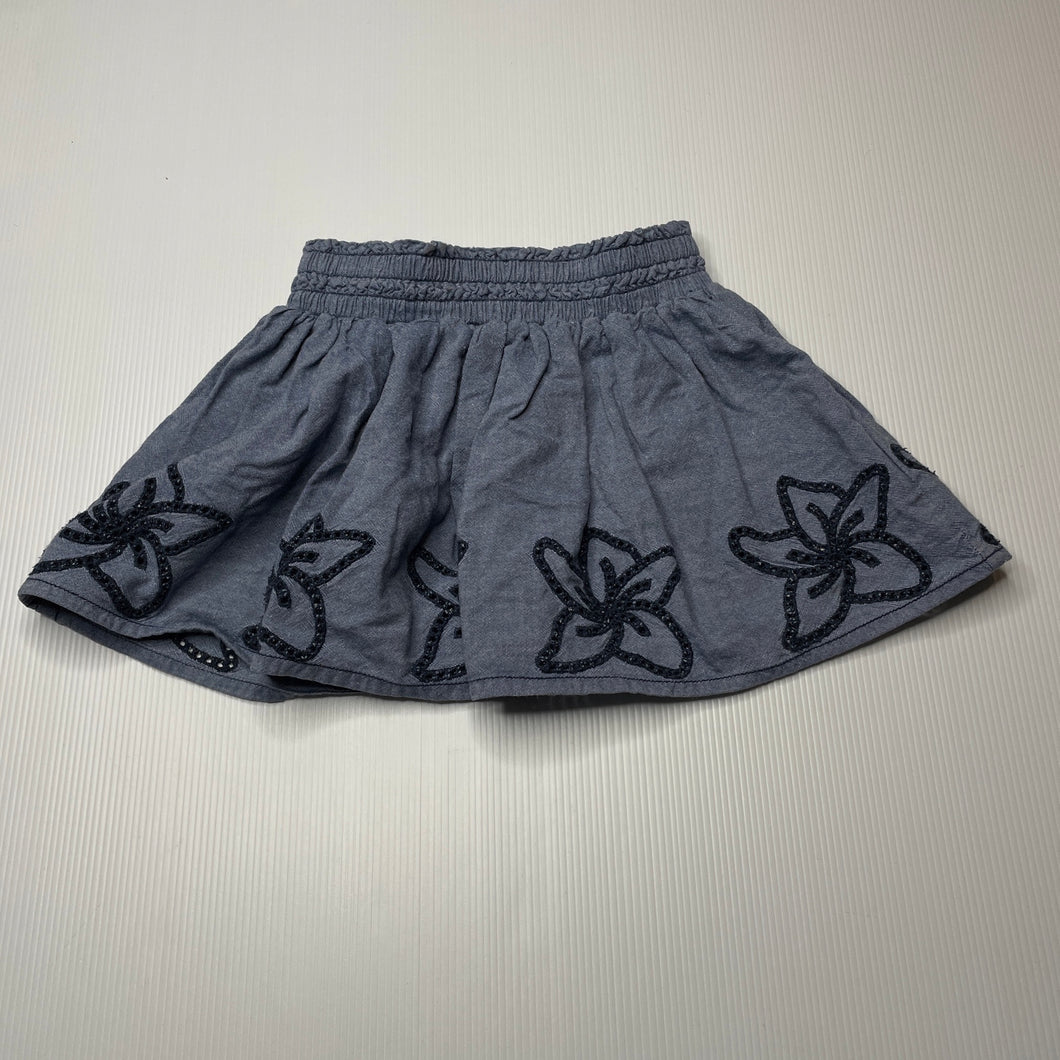 Girls Pumpkin Patch, blue cotton skirt, elasticated, L: 22.5cm, FUC, size 1,  