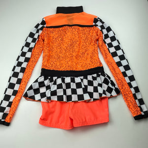 Girls A Wish Come True, black, white & orange sequin dance costume, light mark on chest, FUC, size 8-10,  