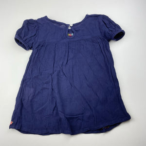 Girls FRENDZ, embroidered lightweight navy top, L: 39cm, GUC, size 2-3,  