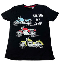 Load image into Gallery viewer, Boys Tilt, black cotton t-shirt / top, motorbikes, EUC, size 12,  