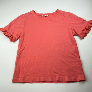 Girls BOMBAY PAISLEY, coral cotton t-shirt / top, Sz: XXS, armpit to armpit: 37cm, GUC, size 8-9,  