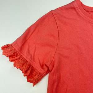 Girls BOMBAY PAISLEY, coral cotton t-shirt / top, Sz: XXS, armpit to armpit: 37cm, GUC, size 8-9,  