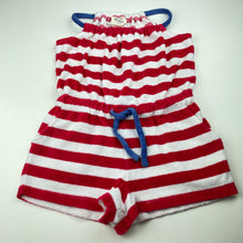 Load image into Gallery viewer, Girls Mini Boden, red &amp; white stripe terry playsuit, GUC, size 5-6,  