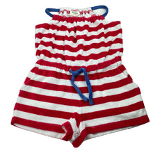 Load image into Gallery viewer, Girls Mini Boden, red &amp; white stripe terry playsuit, GUC, size 5-6,  