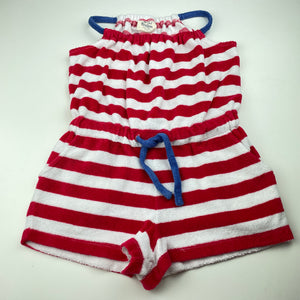 Girls Mini Boden, red & white stripe terry playsuit, GUC, size 5-6,  