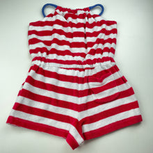 Load image into Gallery viewer, Girls Mini Boden, red &amp; white stripe terry playsuit, GUC, size 5-6,  