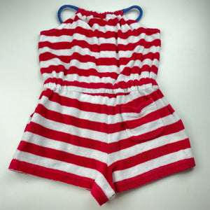 Girls Mini Boden, red & white stripe terry playsuit, GUC, size 5-6,  