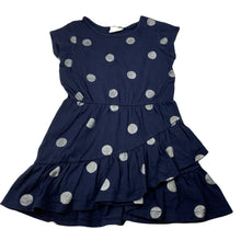 Load image into Gallery viewer, Girls Cotton On, navy &amp; silver spot short sleeve dress, FUC, size 3, L: 52cm