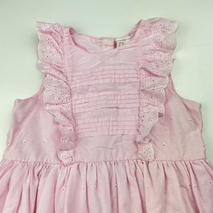 Girls H&M, pink broderie cotton dress, EUC, size 1-2, L: 48cm