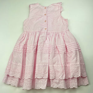 Girls H&M, pink broderie cotton dress, EUC, size 1-2, L: 48cm