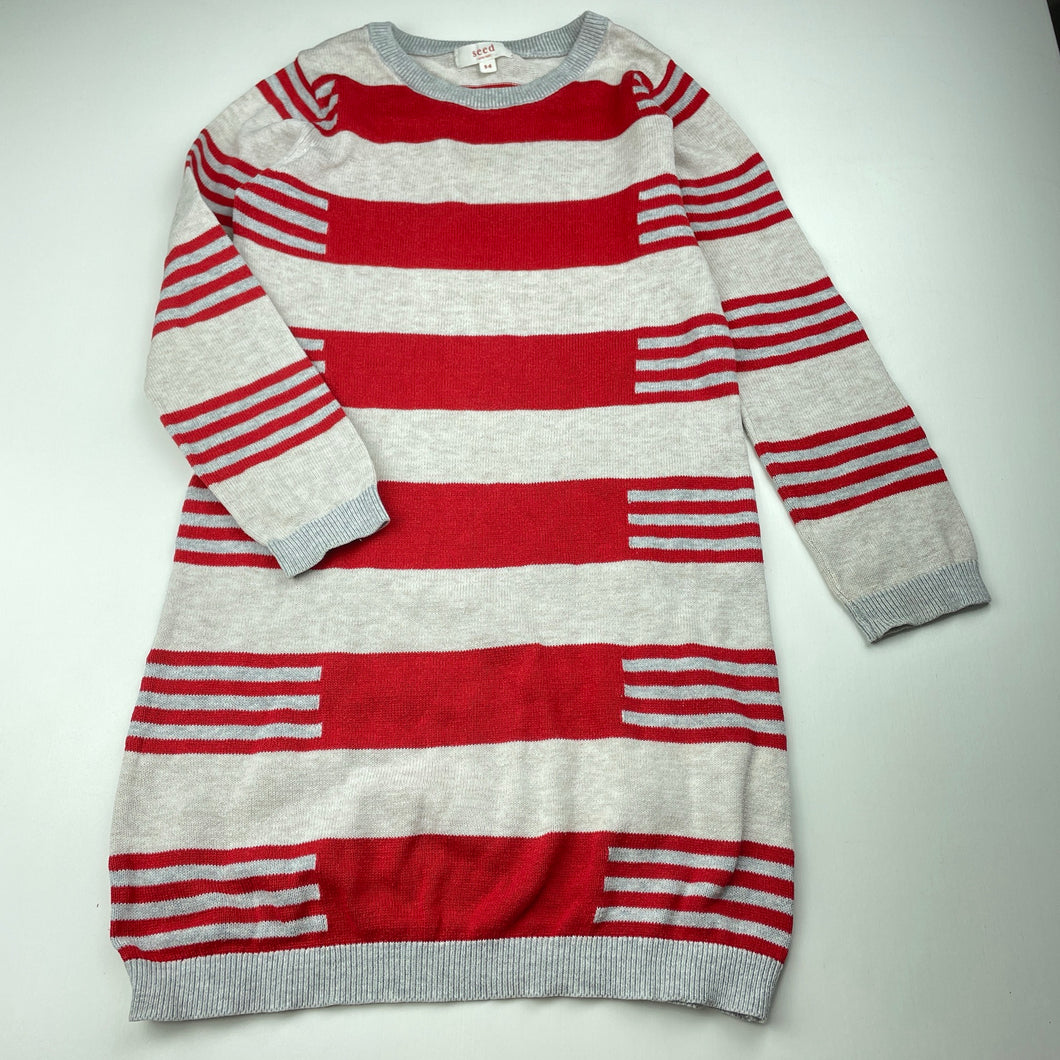 Girls Seed, knitted cotton long sleeve dress, GUC, size 5-6, L: 58cm