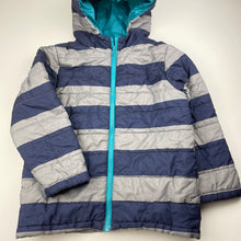 Load image into Gallery viewer, Boys Gymboree, grey &amp; navy hooded jacket / coat, L: 48cm, GUC, size 5-6,  