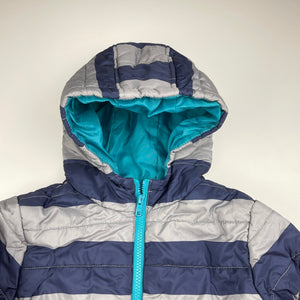 Boys Gymboree, grey & navy hooded jacket / coat, L: 48cm, GUC, size 5-6,  