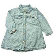 Load image into Gallery viewer, Girls Zara, blue denim shirt dress, poppers, GUC, size 1, L: 42cm