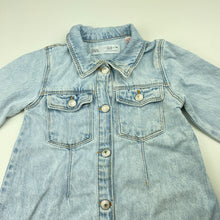 Load image into Gallery viewer, Girls Zara, blue denim shirt dress, poppers, GUC, size 1, L: 42cm