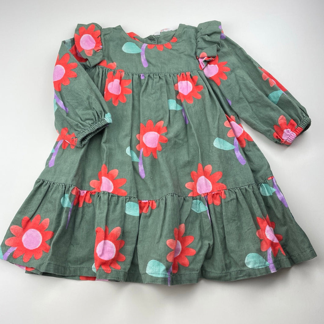 Girls Jack & Milly, floral corduroy cotton long sleeve dress, GUC, size 1, L: 47cm