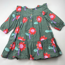 Load image into Gallery viewer, Girls Jack &amp; Milly, floral corduroy cotton long sleeve dress, GUC, size 1, L: 47cm