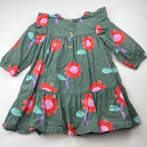 Girls Jack & Milly, floral corduroy cotton long sleeve dress, GUC, size 1, L: 47cm
