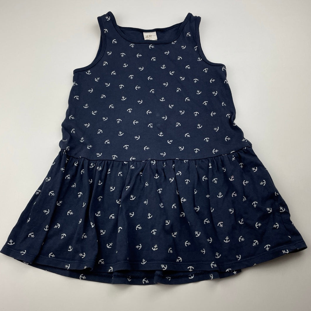 Girls H&M, navy cotton casual dress, FUC, size 2, L: 46cm