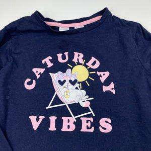 Girls KID, navy stretchy pyjama top, cat, GUC, size 10,  