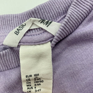 Girls H&M, purple fleece lined sweater / jumper, marks on front, FUC, size 4,  