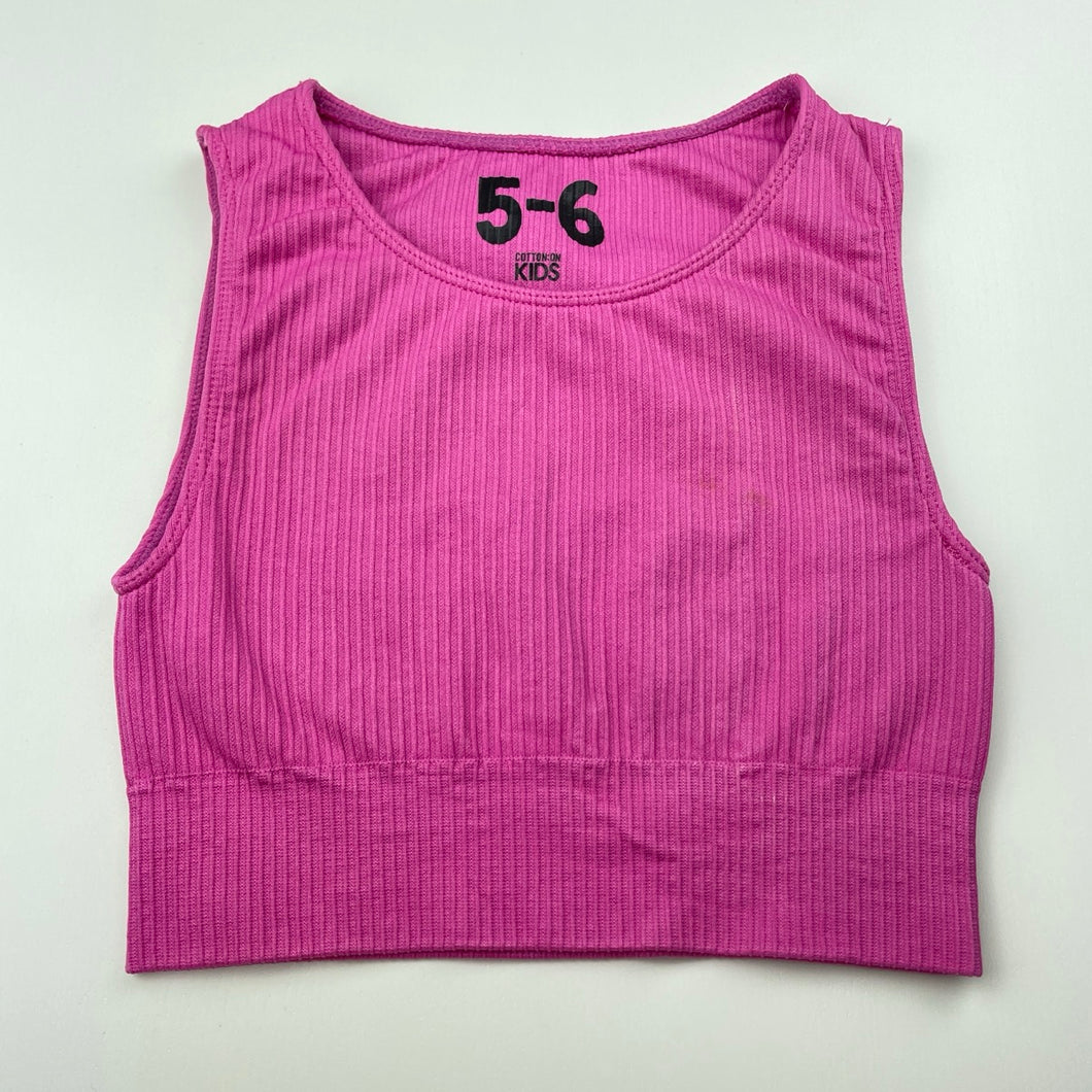 Girls Cotton On, pink ribbed cropped activewear top, FUC, size 5-6,  