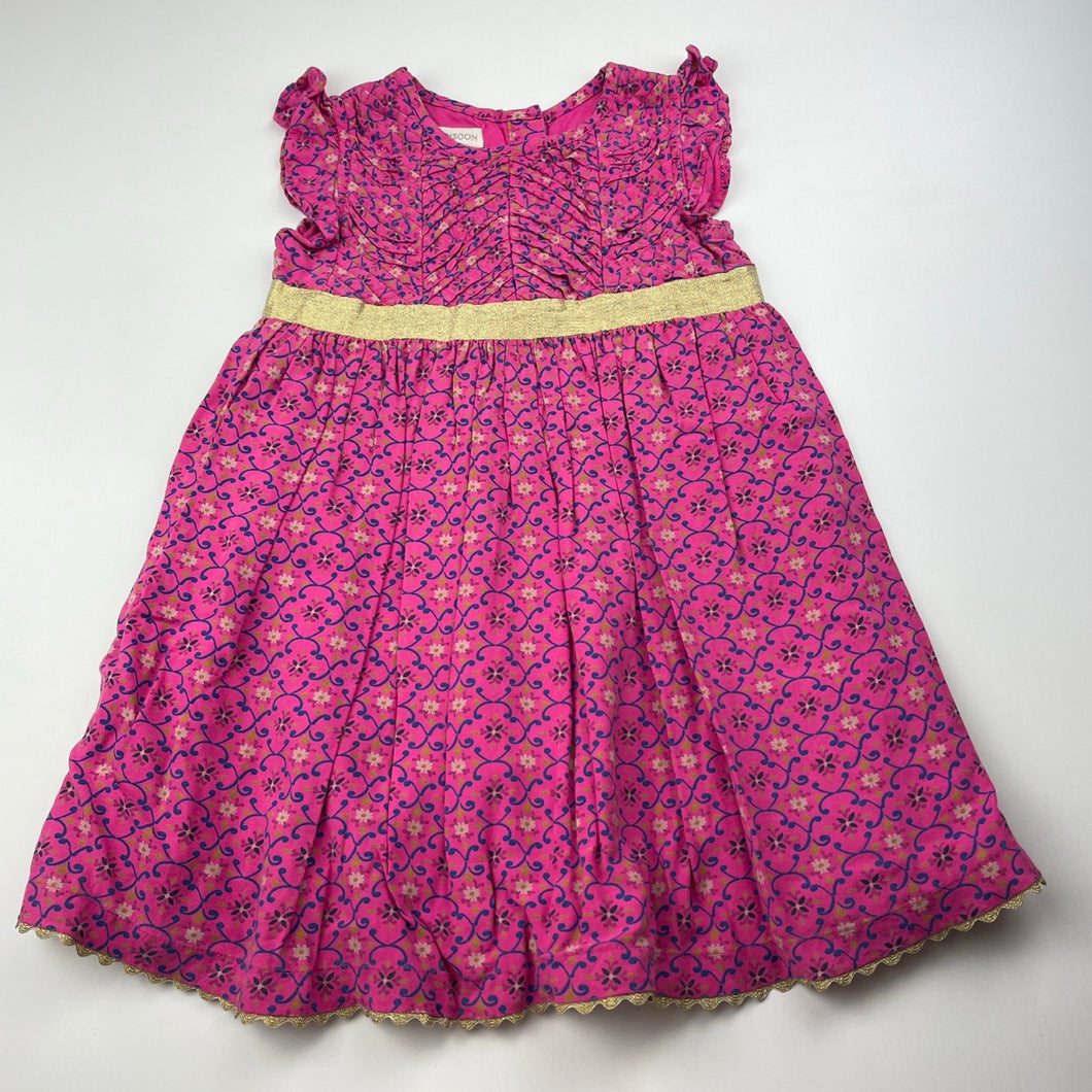 Girls Monsoon, cotton lined pink floral party dress, GUC, size 1, L: 46cm