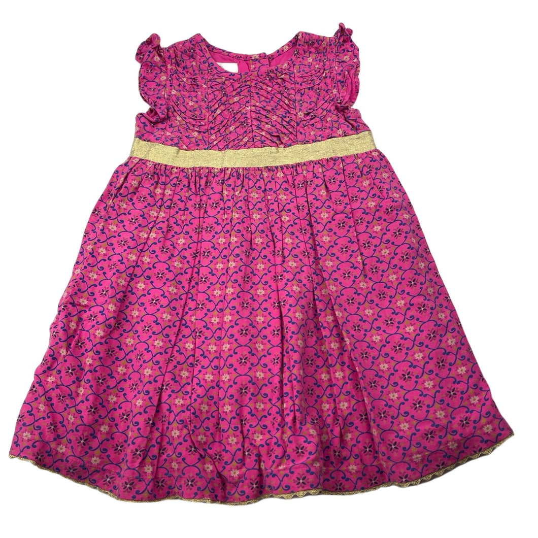 Girls Monsoon, cotton lined pink floral party dress, GUC, size 1, L: 46cm