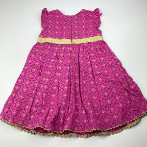 Girls Monsoon, cotton lined pink floral party dress, GUC, size 1, L: 46cm