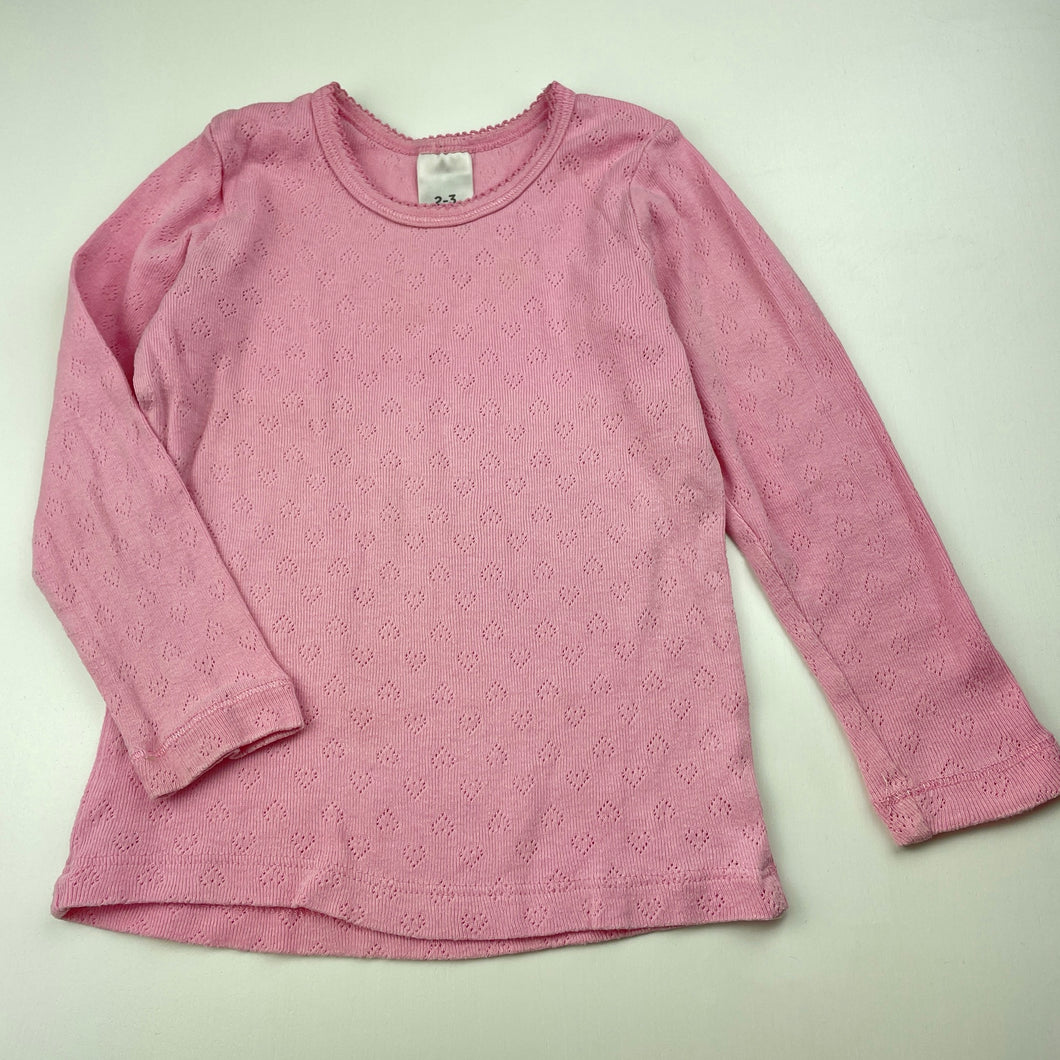 Girls Target, pink pointelle cotton pyjama top, GUC, size 2-3,  
