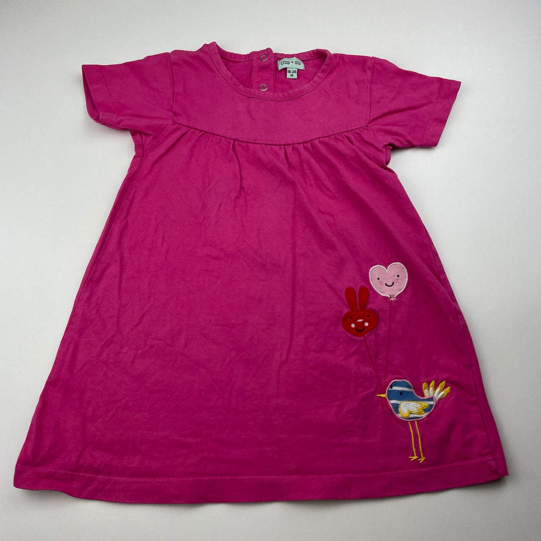 Girls Lilly + Sid, pink cotton casual dress, GUC, size 2, L: 47cm