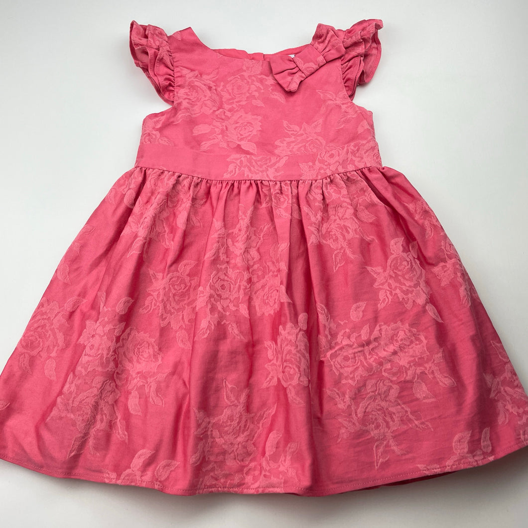 Girls Mini Club, lined floral coral party dress, GUC, size 1, L: 47cm