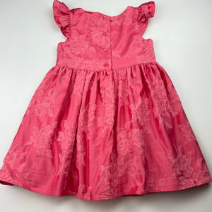 Girls Mini Club, lined floral coral party dress, GUC, size 1, L: 47cm