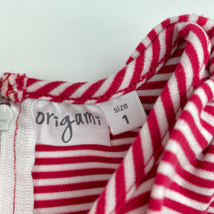 Girls Origami, red & white stripe short sleeve dress, EUC, size 1, L: 45cm