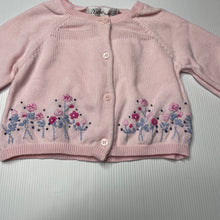 Load image into Gallery viewer, Girls Bebe by Minihaha, embroidered cotton knitted cardigan, light marks front, FUC, size 0,  